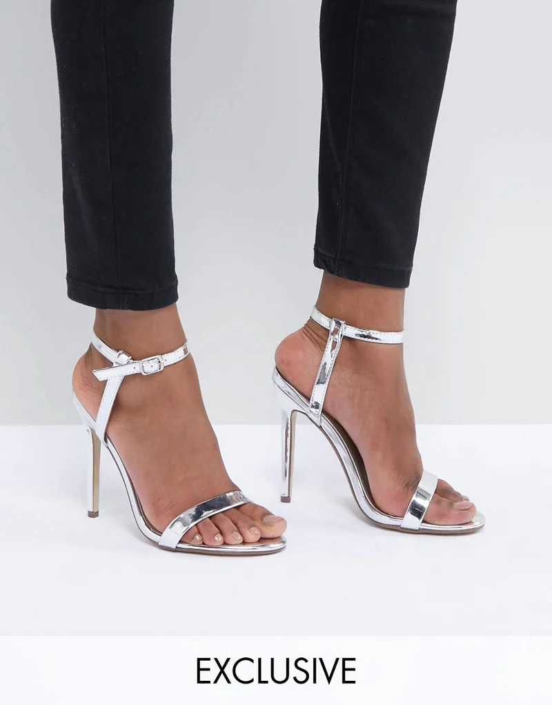 Barely There Heeled Sandals Silver Sandals