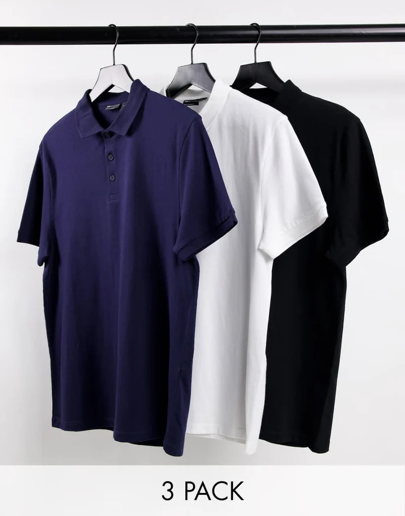 3 Pack Jersey Polo in Navy, White and Black