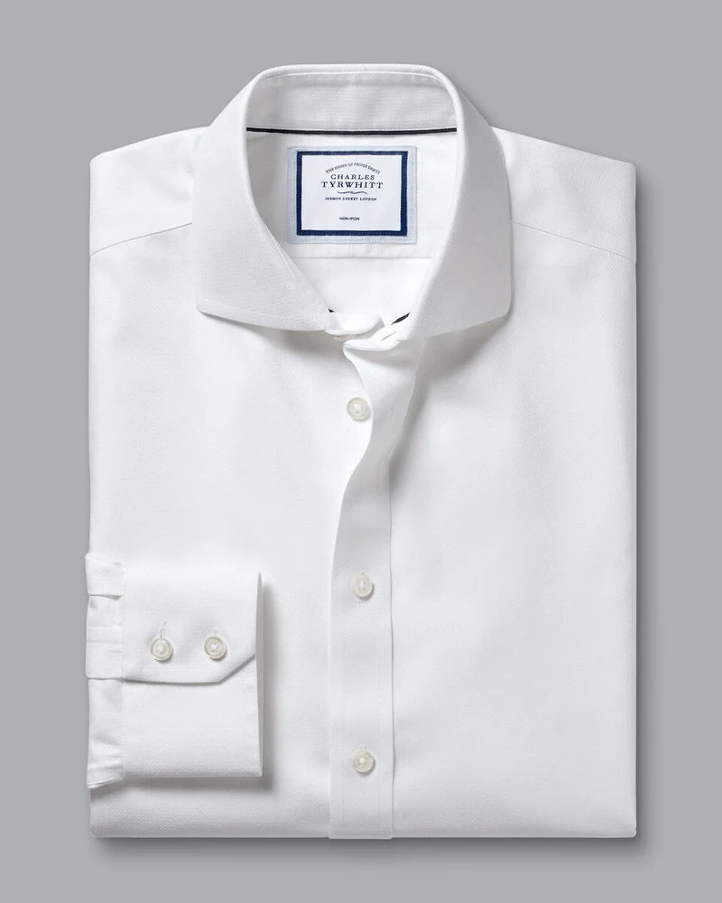 Cutaway Collar Non-Iron Henley Weave Classic Fit Shirt - White