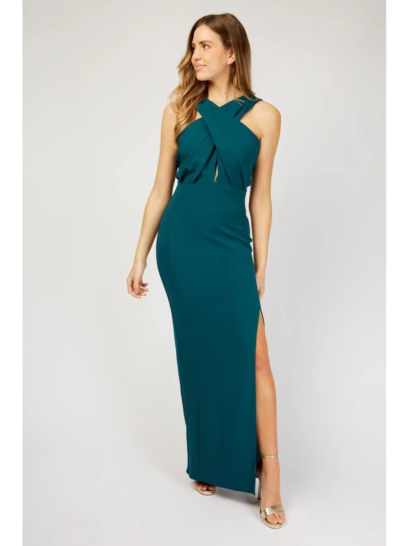Green Crossover Bodice Maxi Bridesmaid Dress