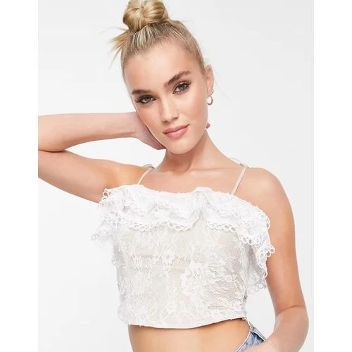 Lace Ruffle Corset Top In Blush