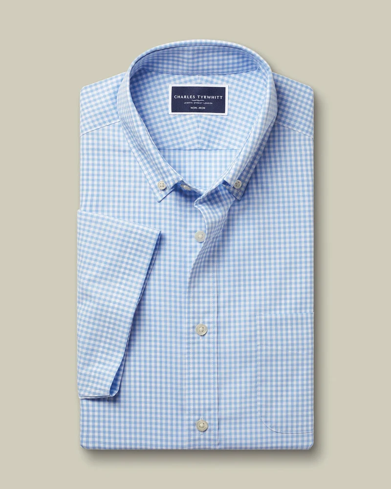 Non-Iron Stretch Poplin Short Sleeve Classic Fit Shirt - Sky Blue