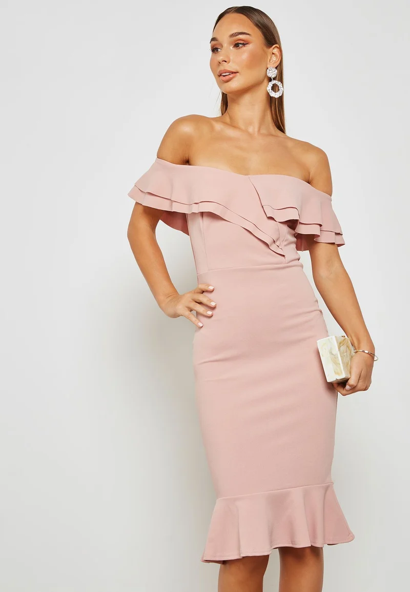 Pink Bardot Midi Dress
