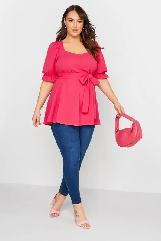 Peplum top with sweetheart neck in hot pink