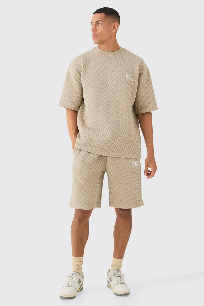 Oversized Quilted Herringbone T-shirt And Short Set