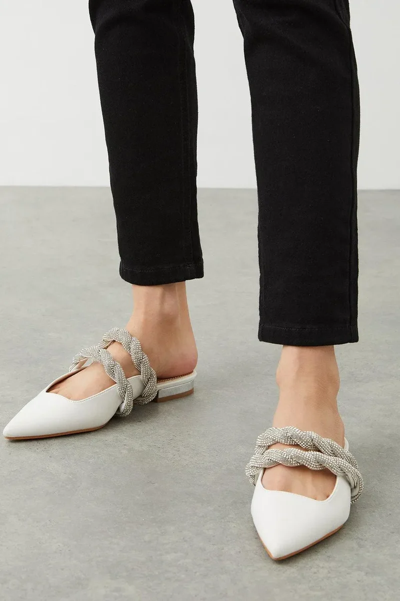 Lucy Embellished Two Strap Flat Mule