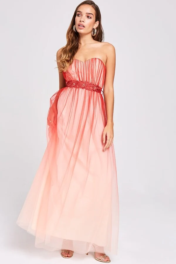 Carissa Grapefruit Floral Belt Maxi Dress