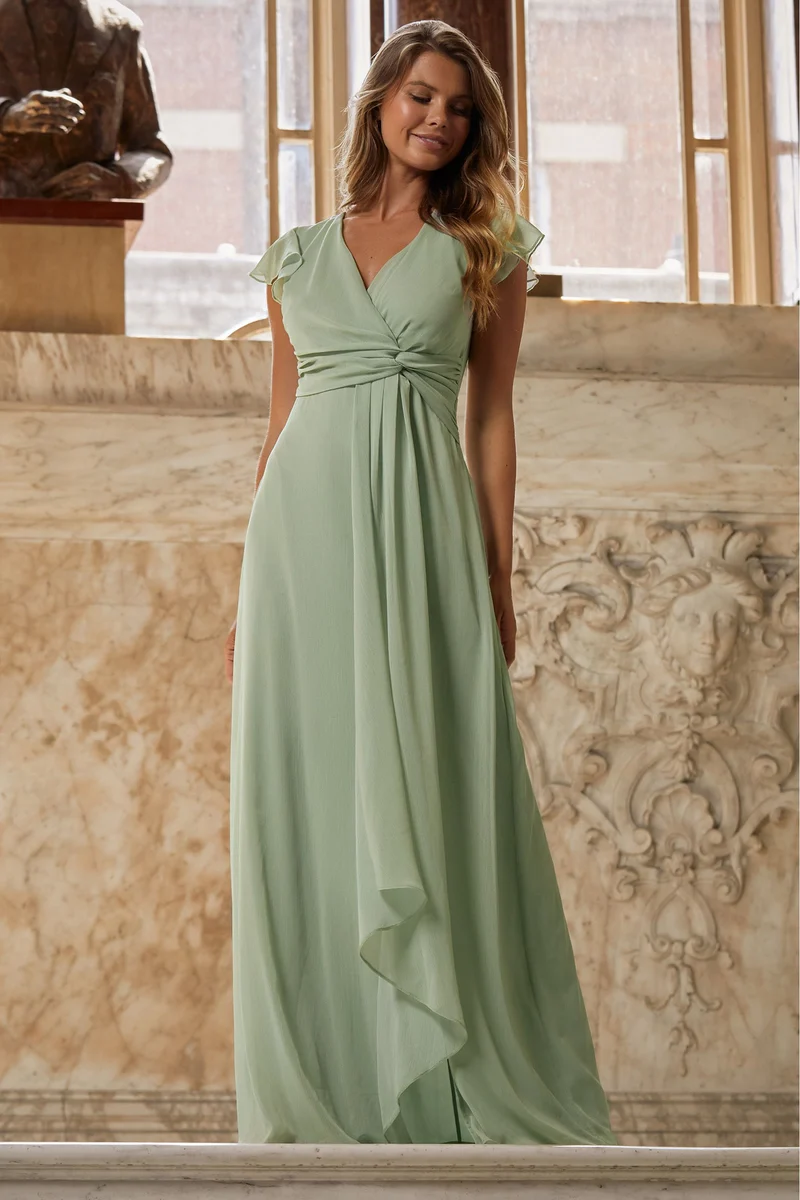 Mint Margot Tie Front Long Bridesmaid Dress Mint Green