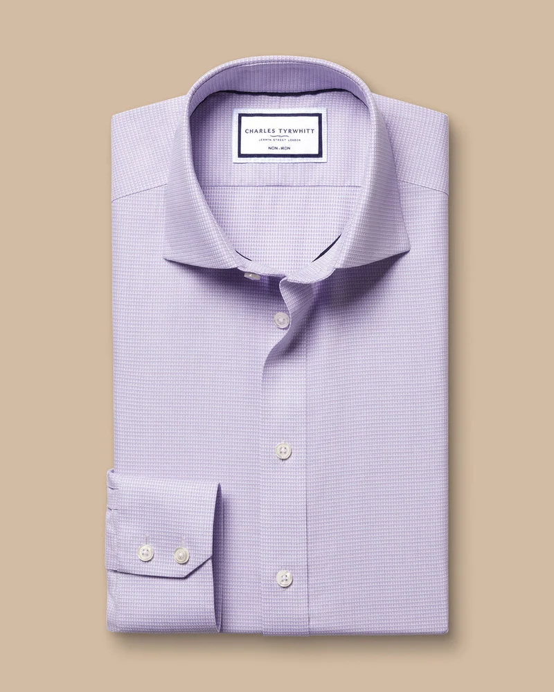 Cutaway Collar Non-Iron Stretch Kensington Weave Slim Fit Shirt - Lilac Purple