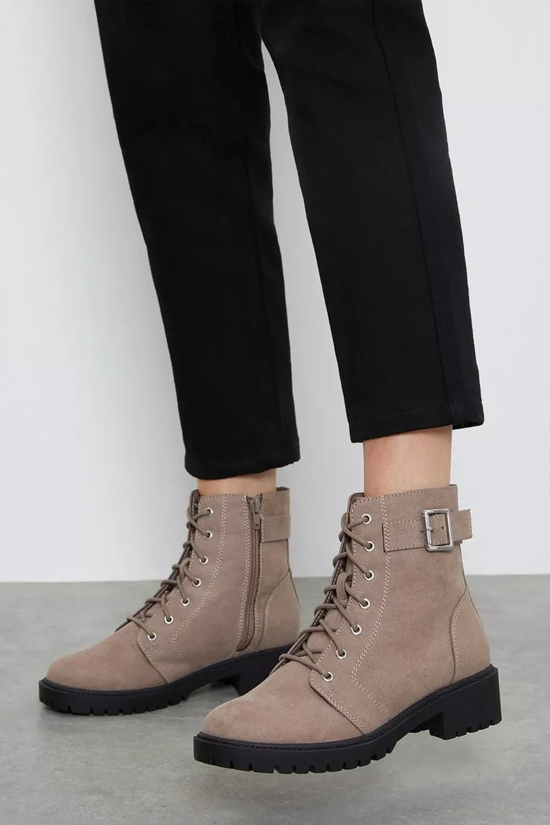Wide Fit Maci Detail Hiker Boot Taupe