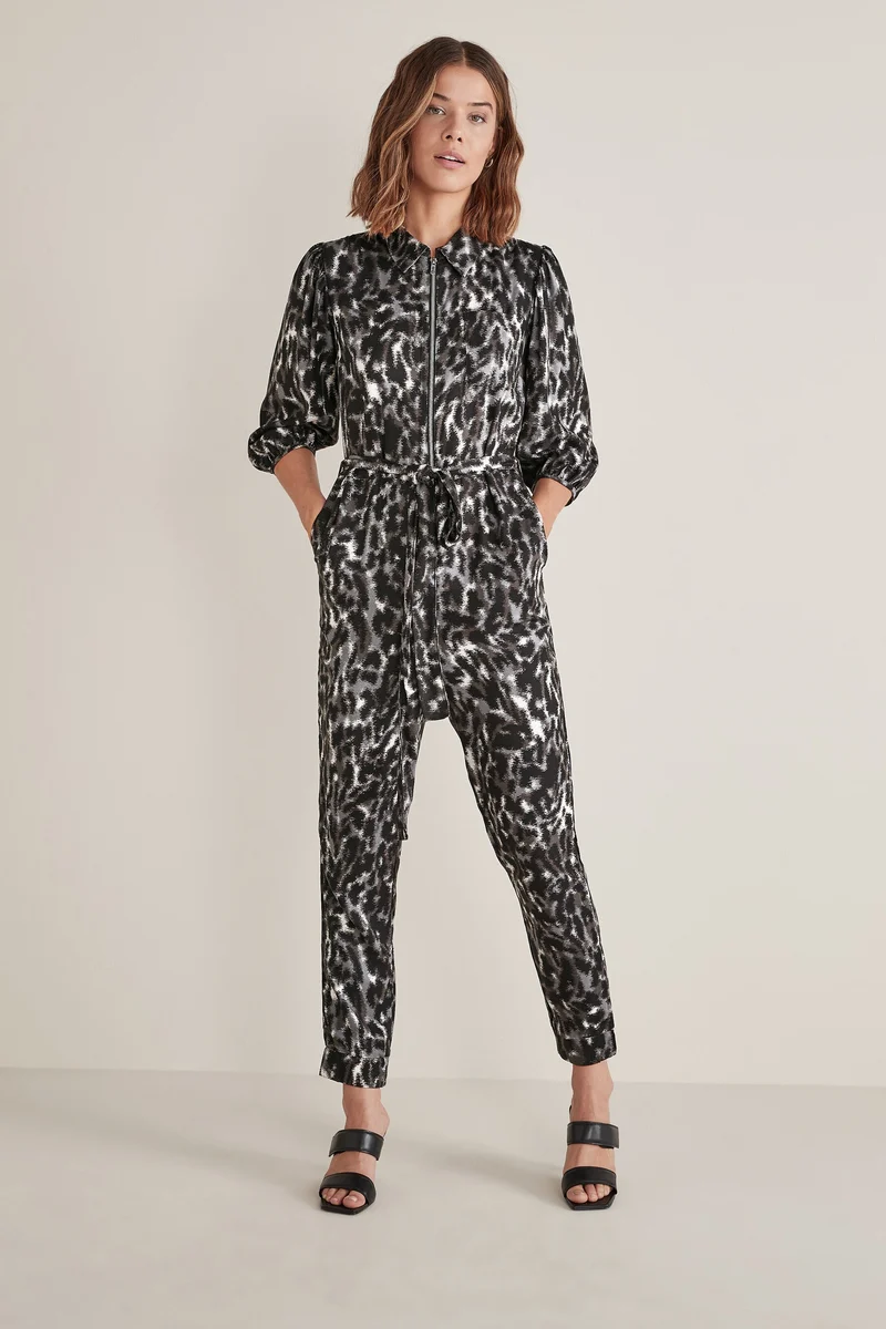 Charcoal Animal Print Jumpsuit