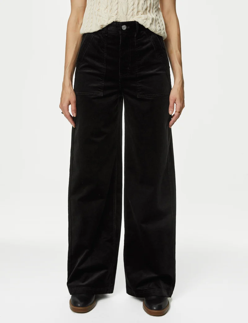 Cord Wide Leg Trouser Black