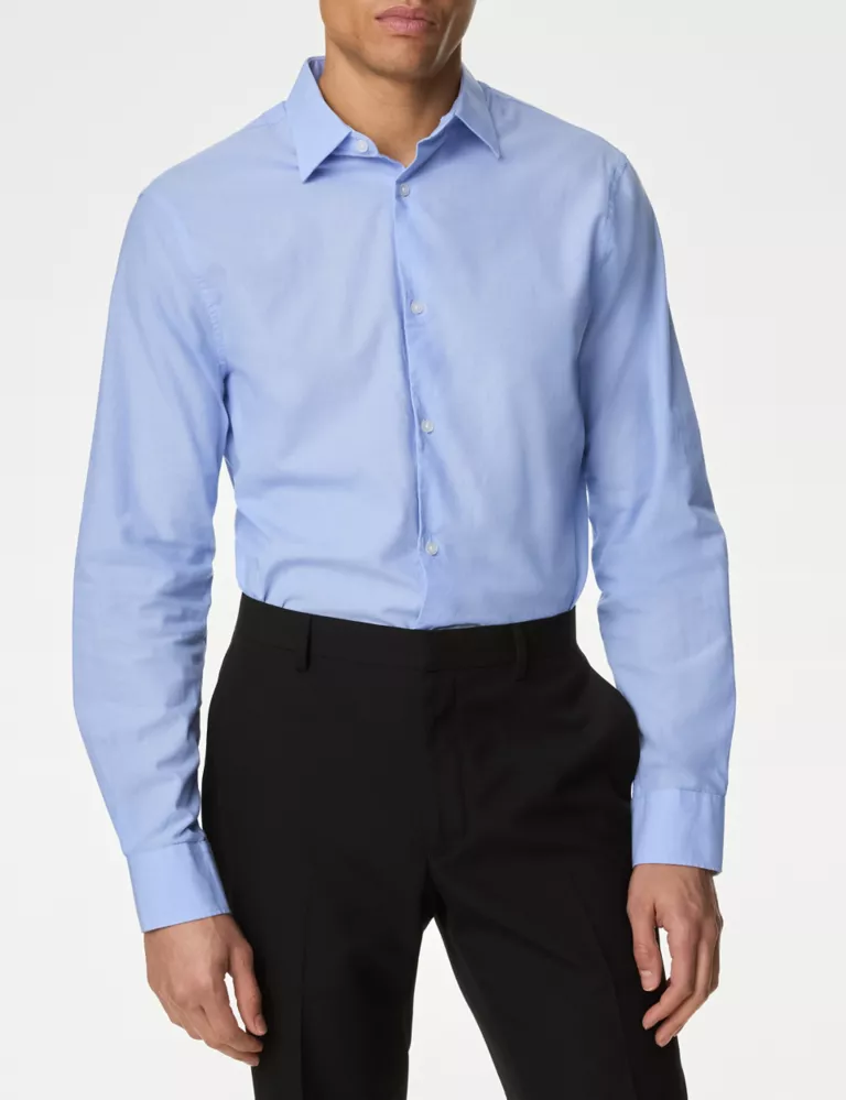 Regular Fit Pure Cotton Textured Shirt Blue