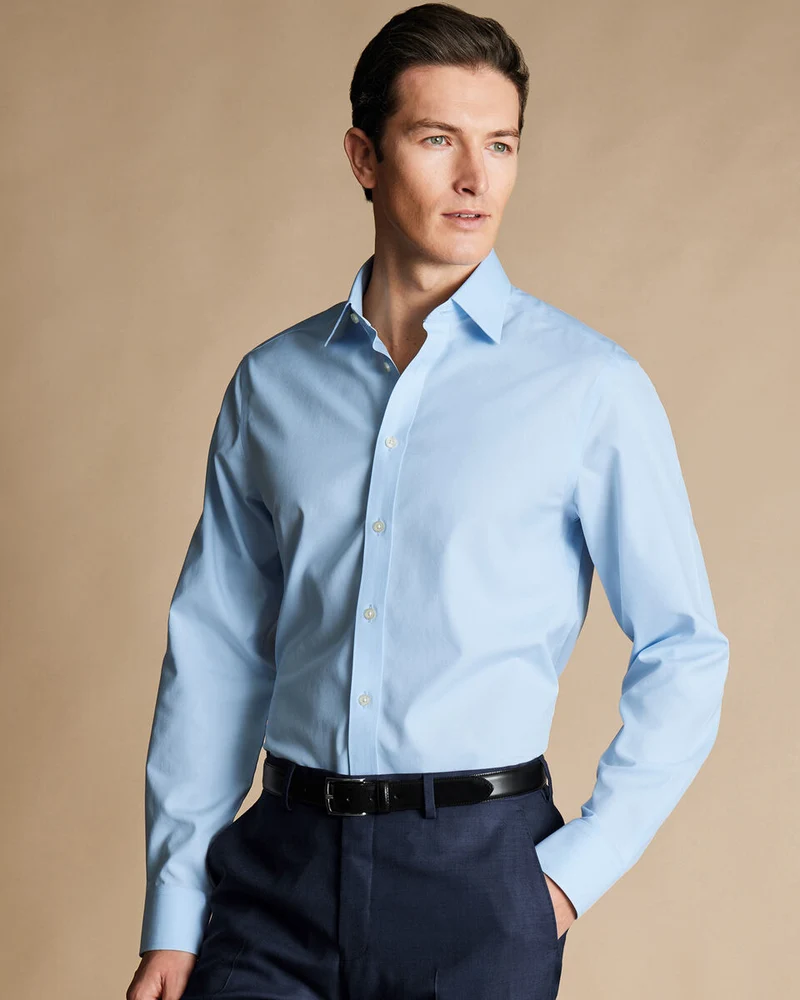 Double Cuff Classic Fit Non-Iron Poplin Shirt - Sky Blue