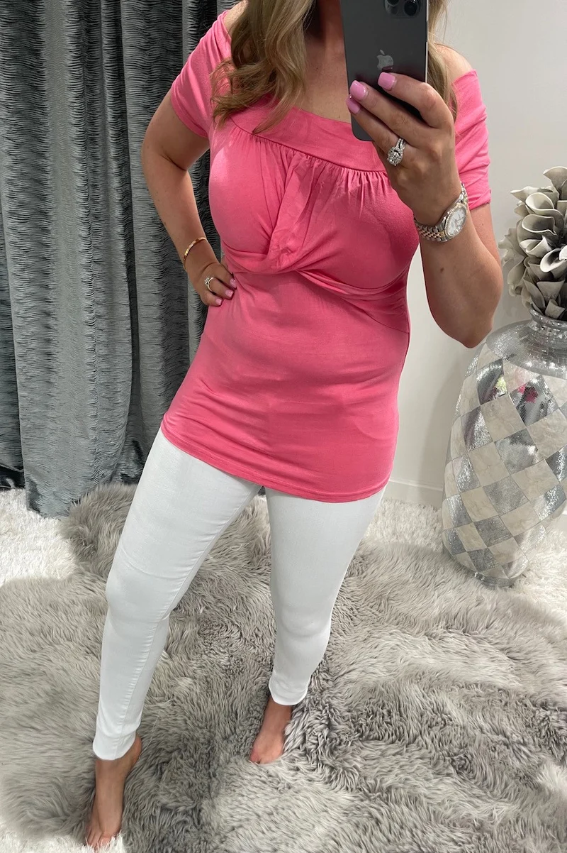 Coral Bardot Top