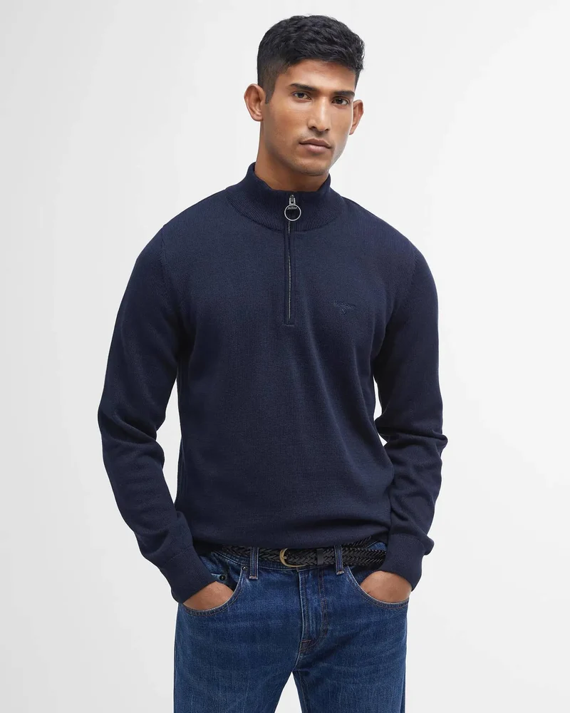 Barbour bomull med halv dragkedja stickad / Mörkblå