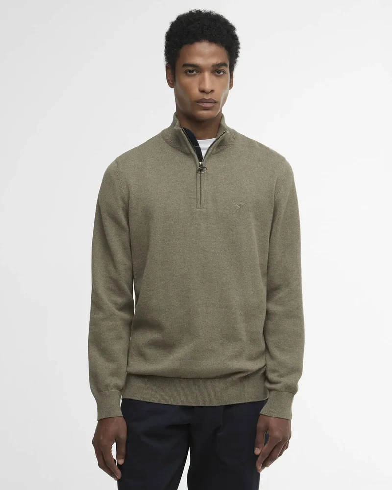 Barbour bomull med halv dragkedja stickad / Smokey Olive
