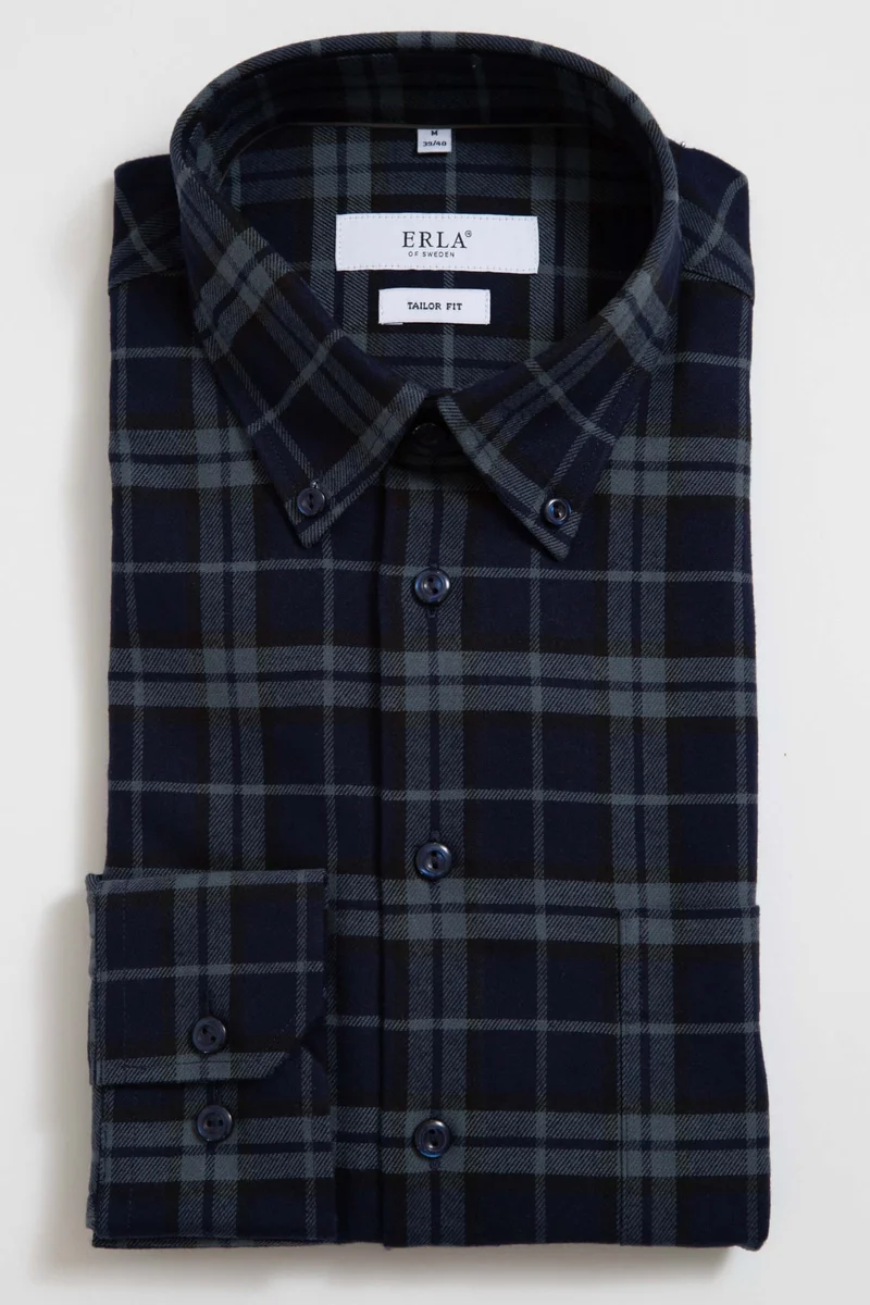Marinblå Flanellskjorta Premium Button Down