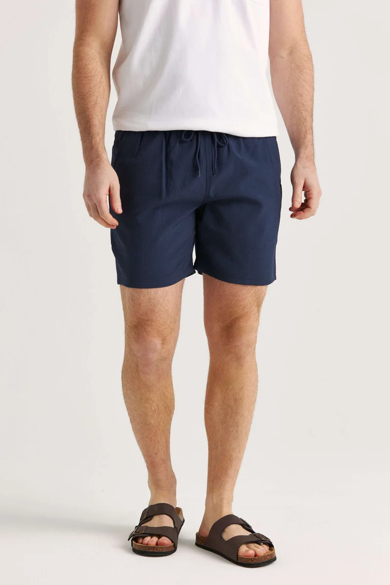 Marinblå Seersucker Badshorts