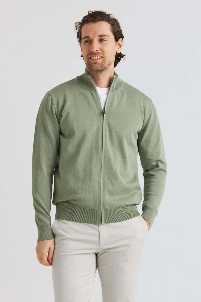 Grön bomullströja full zip