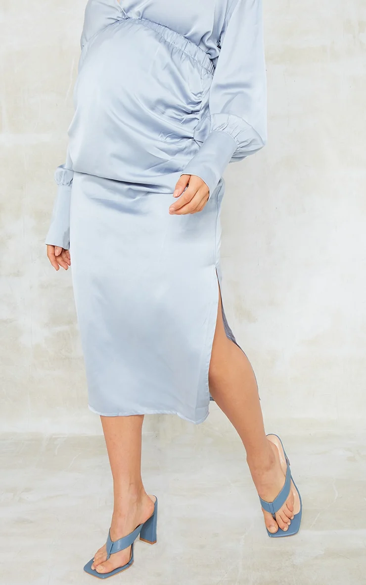 Maternity Blue Satin Midi Skirt