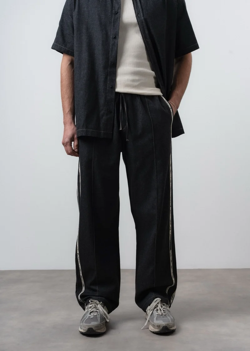 Men's Striped Denim Buggy Pants Navy Black