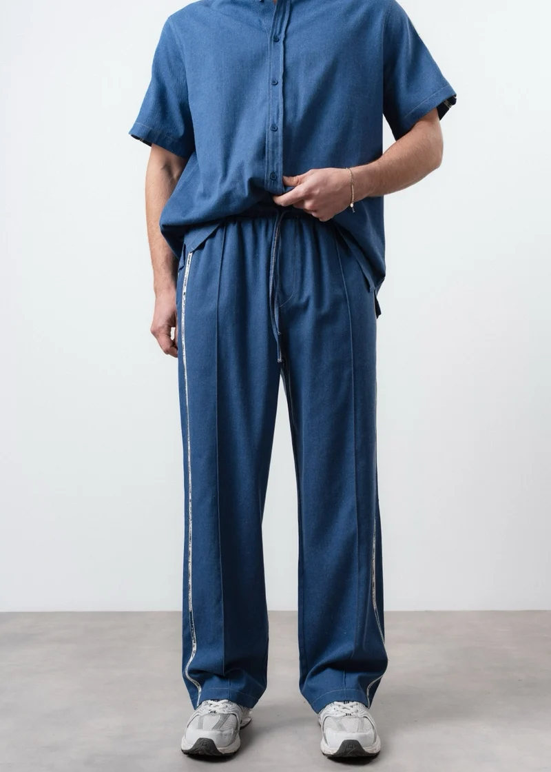 Men's Striped Denim Buggy Pants Navy Blue