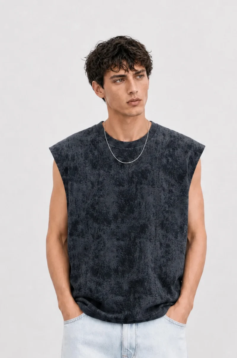 Men's Washed Tank Top, Smoke Black