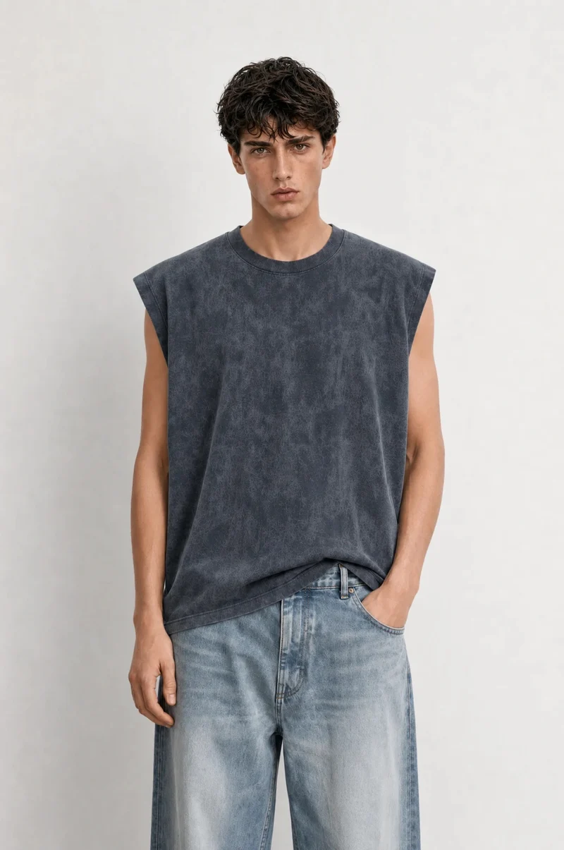 Men's Washed Tank Top, Smoke Grey