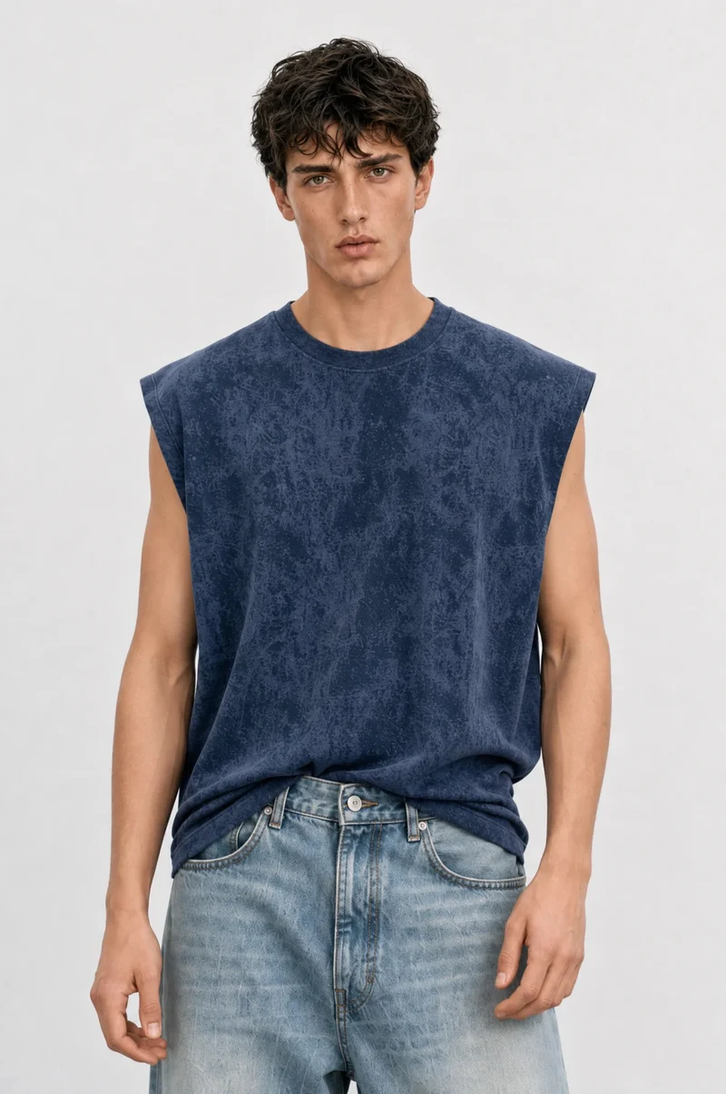Men's Washed Tank Top Navy Blue