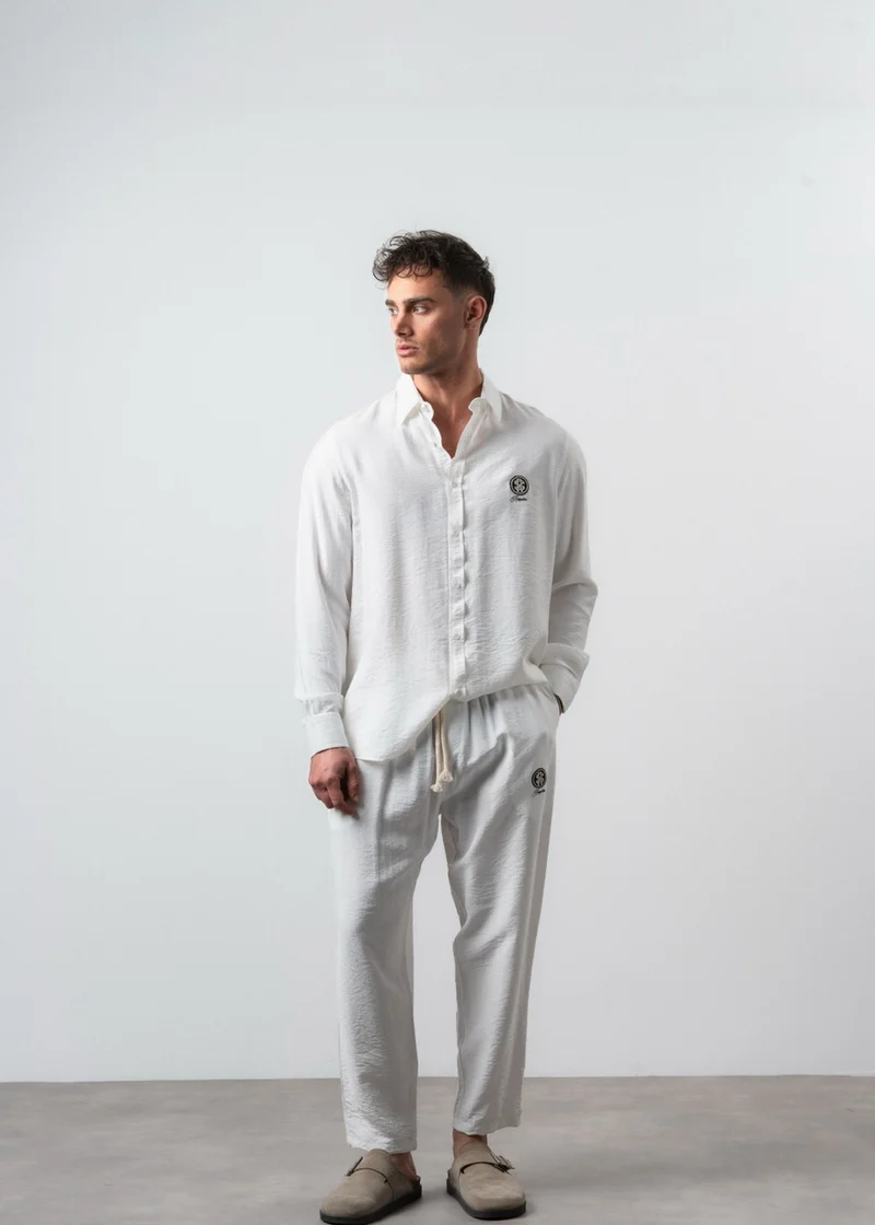 Men's Linen Oversize Shirt and Pants Suit, Ecru