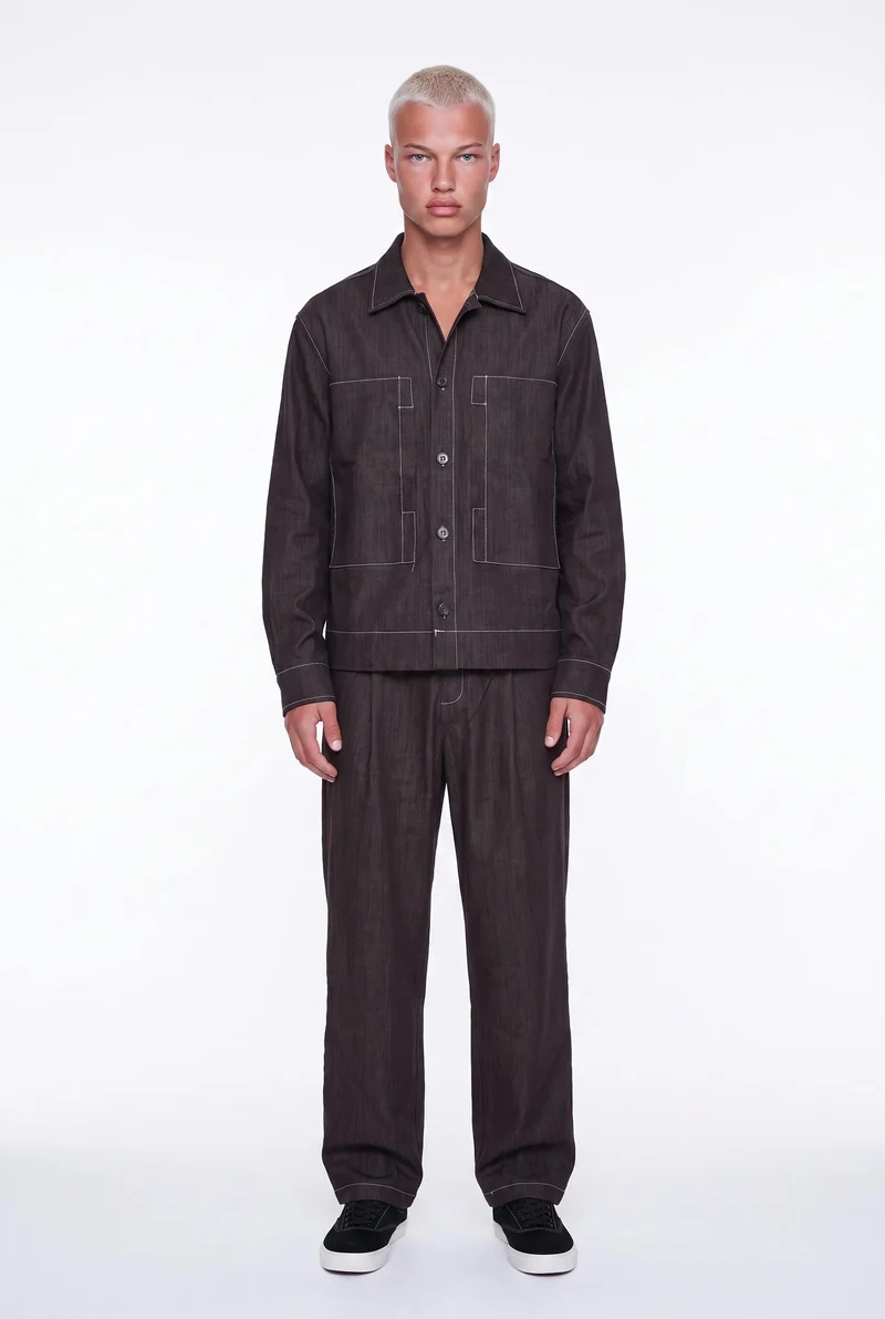 Men's Denim Suit with Stitching Details, Brown