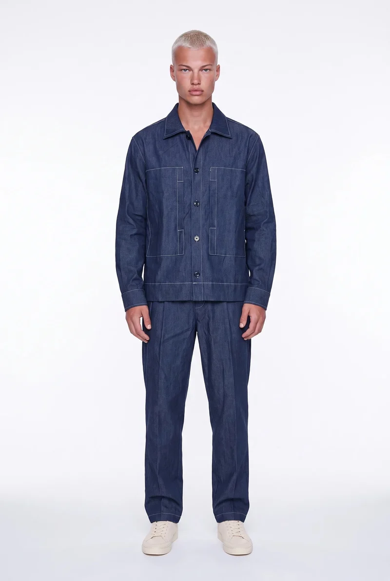 Men's Denim Suit with Stitching Details, Navy Blue