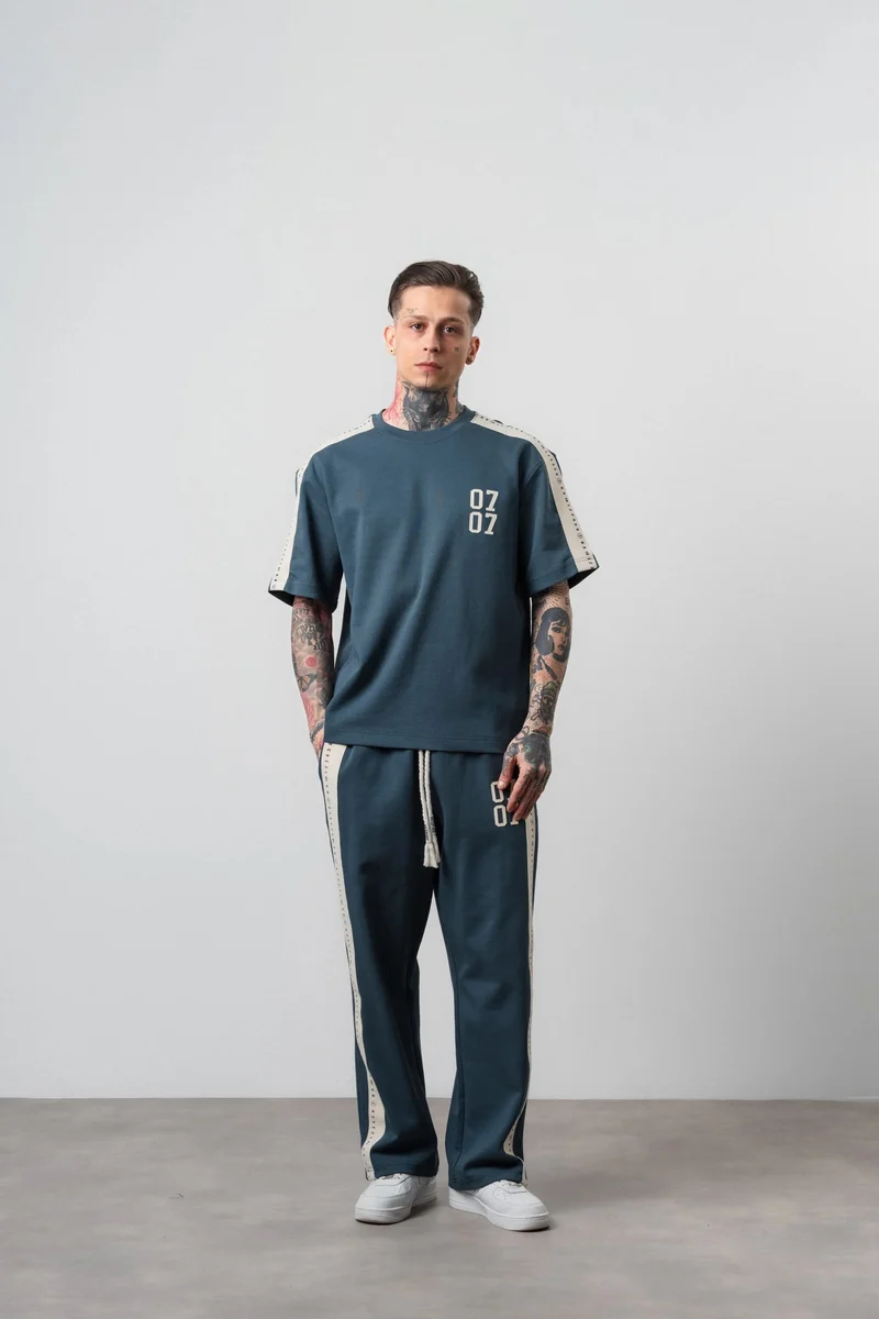 Men's 07 Striped Detail Regular Fit Tracksuit Set Petrol