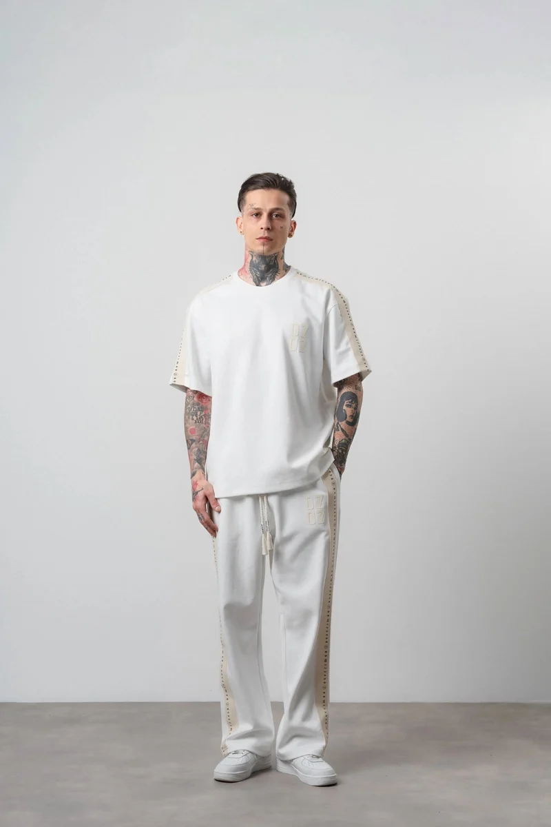 Men's 07 Striped Detail Regular Fit Tracksuit Set Ecru