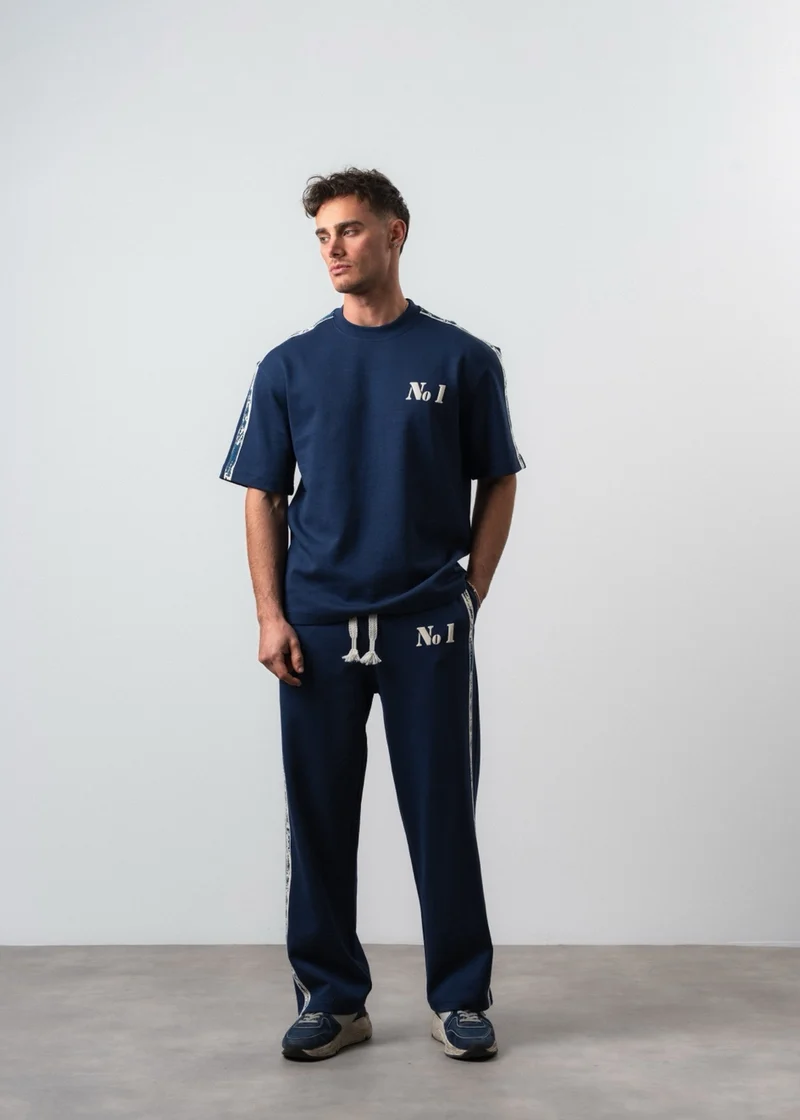 Men's No:1 Striped Detail Regular Fit Tracksuit Set Navy Blue