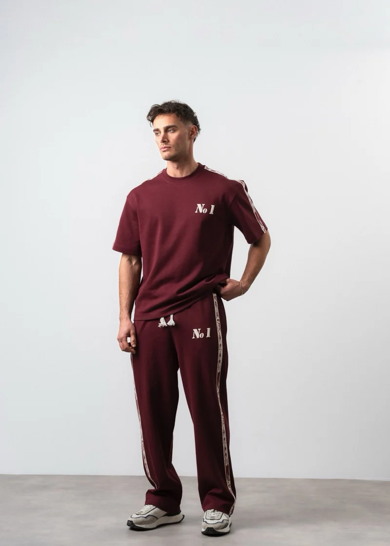 Men's No:1 Striped Detail Regular Fit Tracksuit Set Burgundy