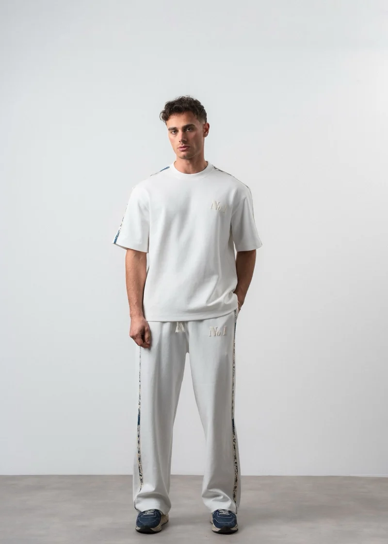 Men's No:1 Striped Detail Regular Fit Tracksuit Set Ecru