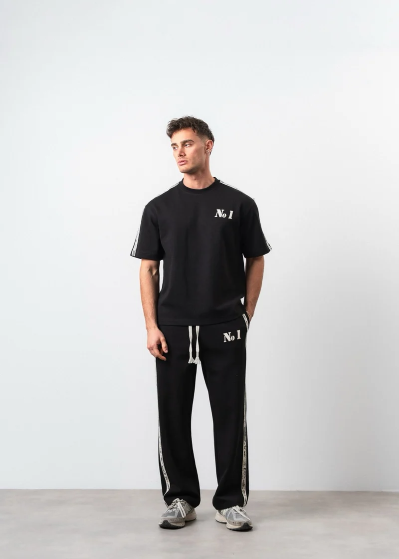 Men's No:1 Striped Detail Regular Fit Tracksuit Set Black