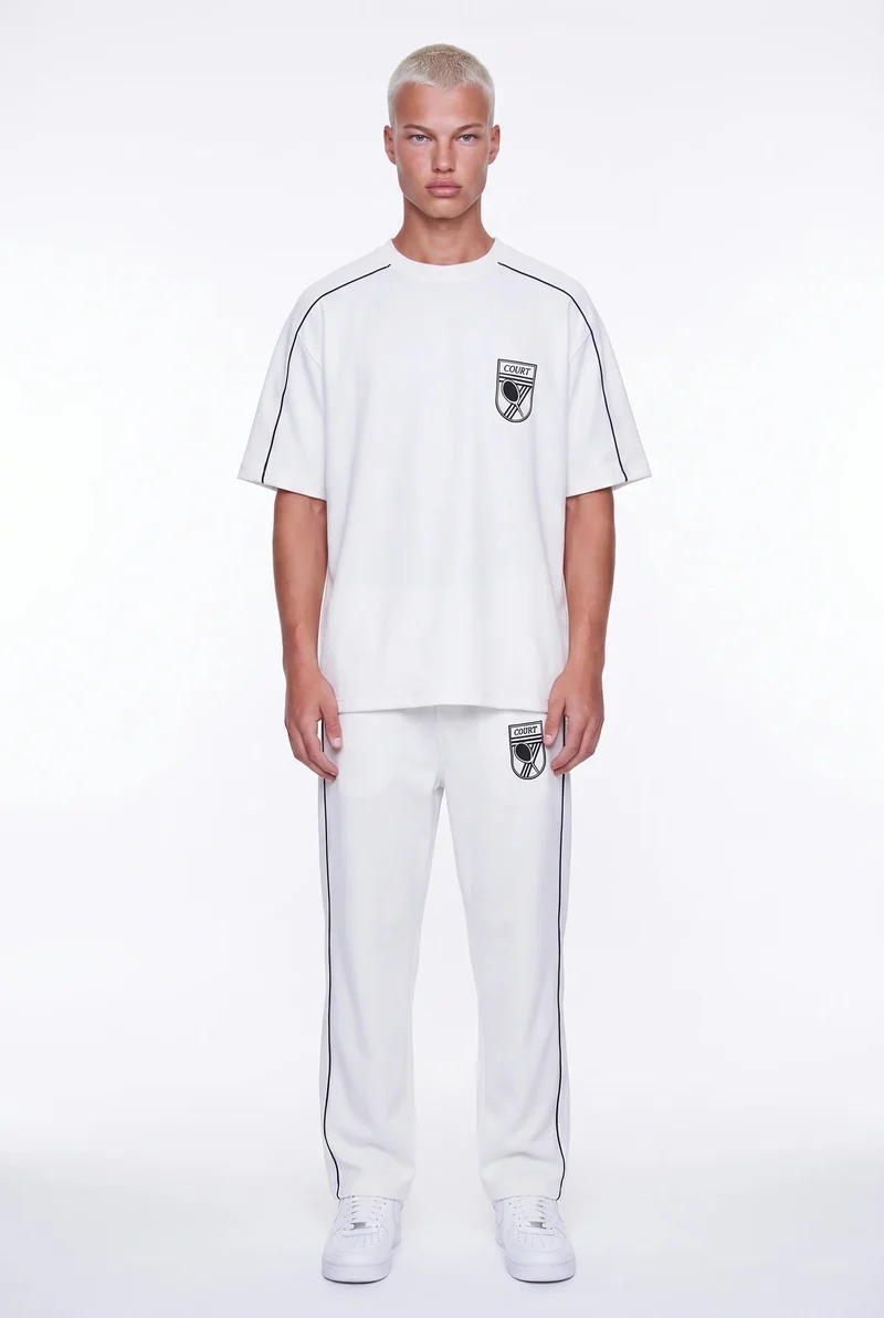 Men's Court Print Regular Fit Tracksuit Set, Ecru