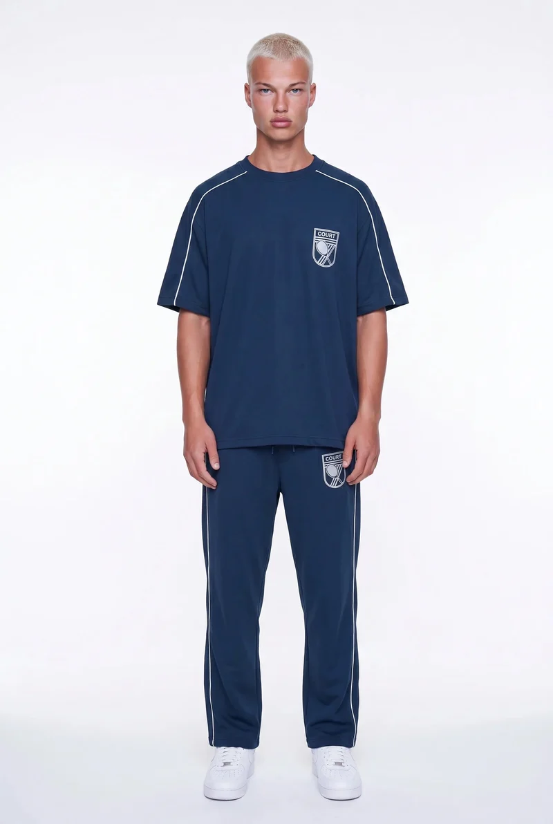 Men's Court Print Regular Fit Tracksuit Set, Navy Blue
