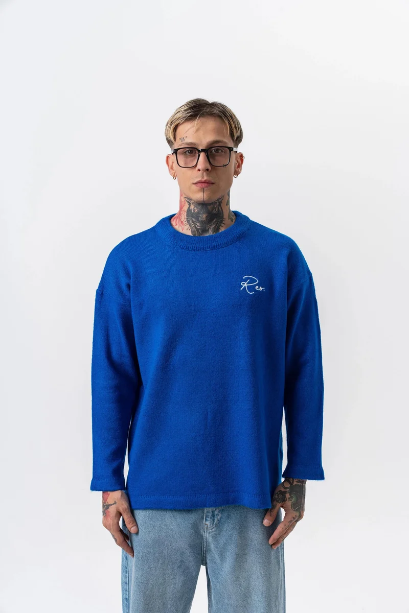 Men's Res Ateiler Written Woven Knitwear Navy Blue