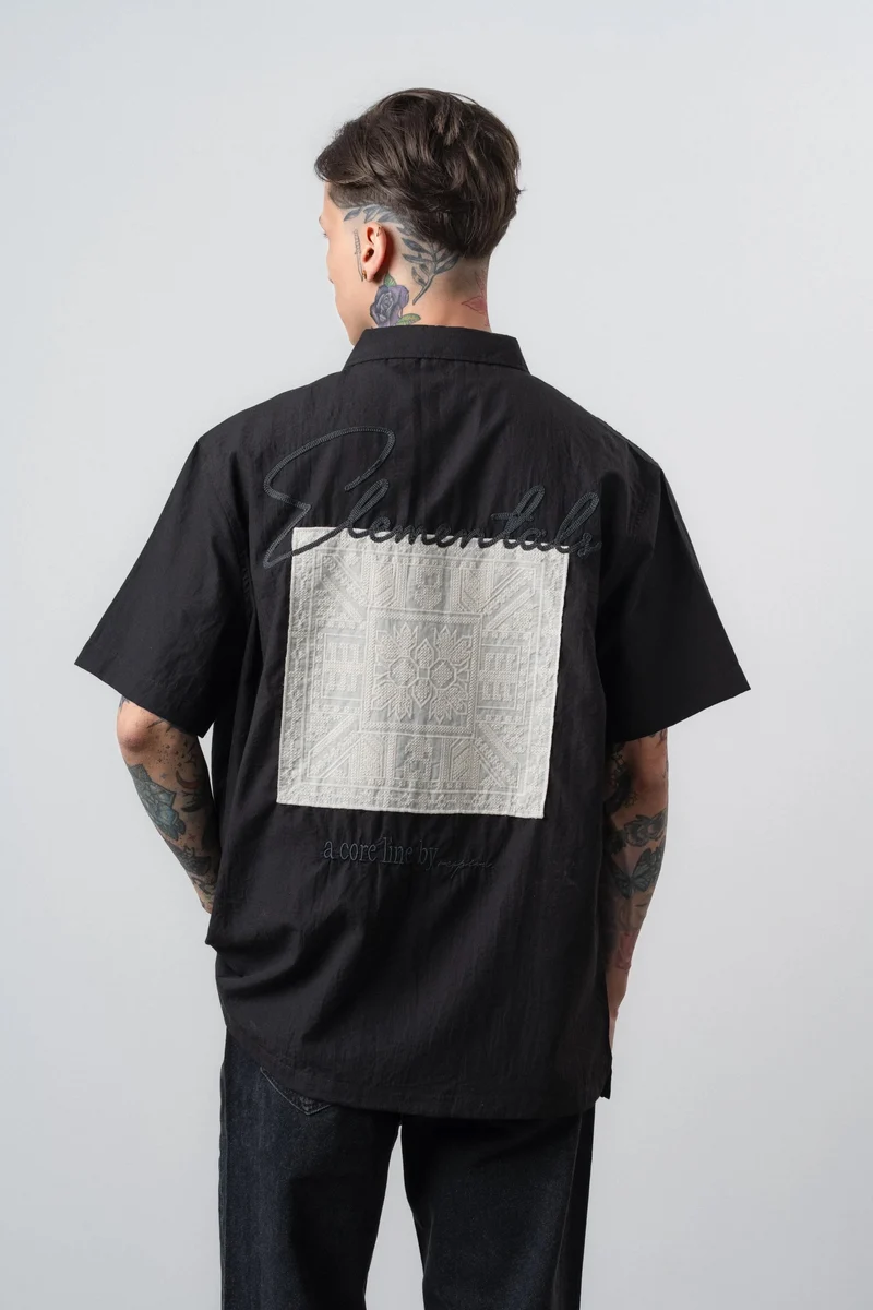 Men's Elementals Embroidered Oversize Shirt Black