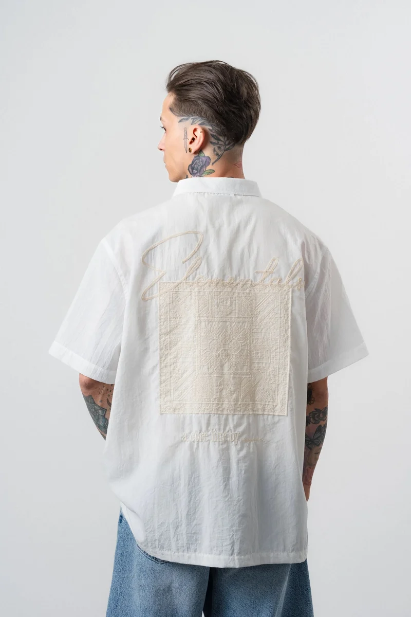 Men's Elementals Embroidered Oversize Shirt White