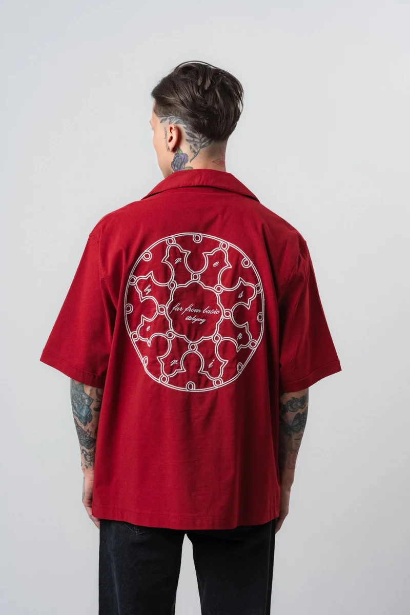 Men's Itsbyzey Embroidered Oversize Shirt Burgundy