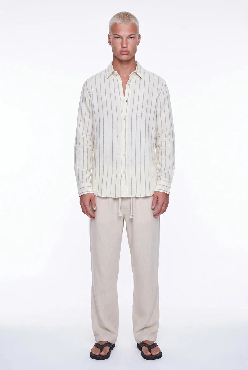 Men's Striped Muslin Oversize Shirt Black