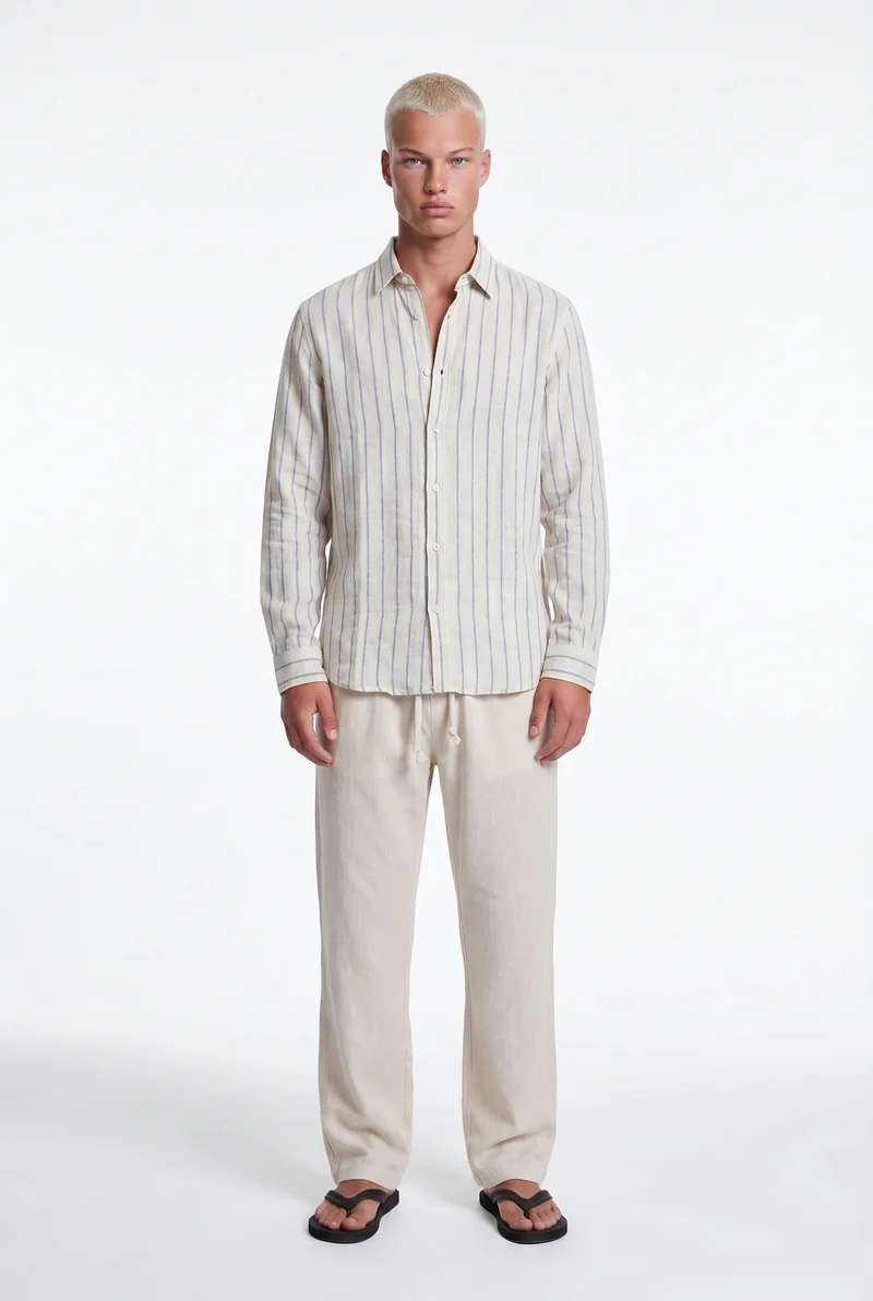 Men's Striped Muslin Oversize Shirt Blue