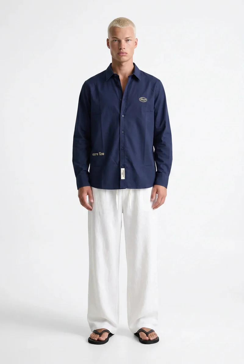 Men's Champion Embroidered Oversize Shirt, Navy Blue