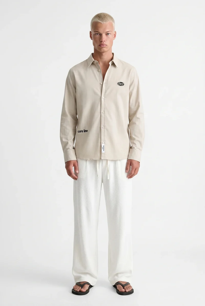 Men's Champion Embroidered Oversize Shirt, Beige