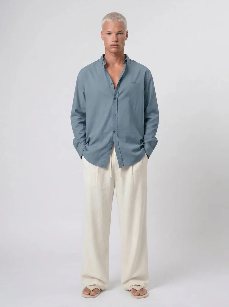 Men's Textured Plus Size Oversize Shirt Baby Blue